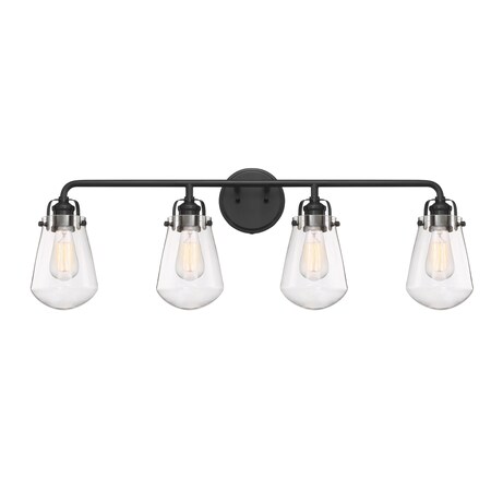 Designers Fountain Elliott 32in 4-Light Matte Black Industrial Indoor Vanity Light with Clear Glass Shades D216M-4B-MB